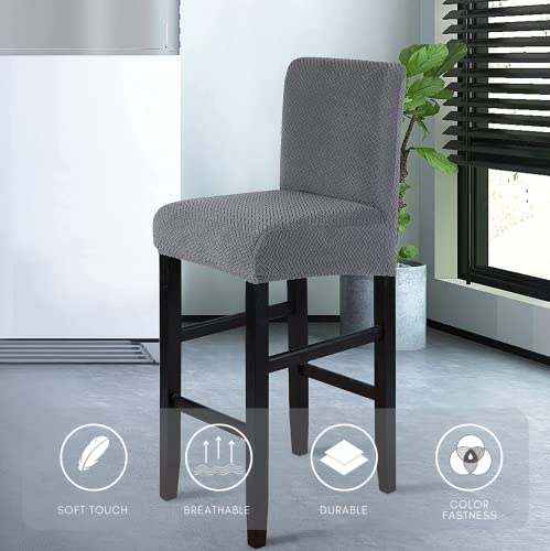 Searchi Stretch Bar Stool Covers Set Of 4, Stretch Removable Washable Twill Knit Bar Stool Chair Covers, Counter Height Chairs Covers For Kitchen Dining Room Cafe Furniture (Gray Twill Jacquard) #TOP2