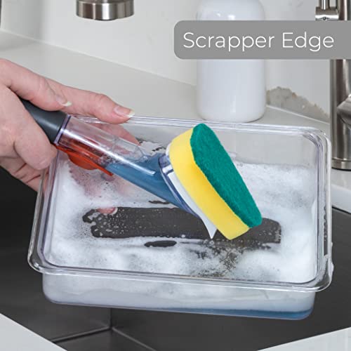 Smart Design Replacement Head For Non Scratch Soap Dispensing Dish Sponge - Set Of 2 - Built-In Scraper - Odor Resistant - Dishwasher Safe - Cleaning Pots, Pans, Plates, Kitchen Sink - Gray And Blue #TOP3