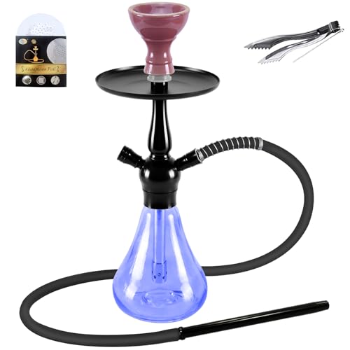 NBILIC Pink Hookah Set Hookah Mini Hookah Combo Kit Shisha Hookah Set with Prepunched Foil Hookas Bowl Disposable Tips Mouthpiece Tongs Portable Hookah Pipe - Hookah Machines (BLUE)