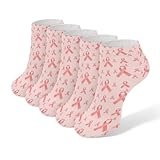 LITPUZC Women's Fashion Ankle Socks Funny Running Low Cut Socks Breast Cancer Ribbons Awareness Pink No Show Athletic Sock Soft Breathable Crew Sock 5 Pairs