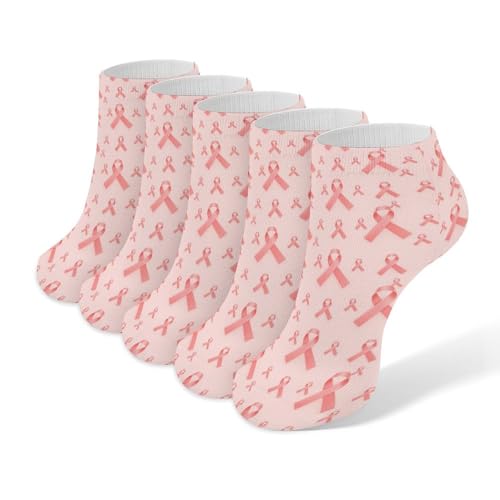 LITPUZC Women's Fashion Ankle Socks Funny Running Low Cut Socks Breast Cancer Ribbons Awareness Pink No Show Athletic Sock Soft Breathable Crew Sock 5 Pairs