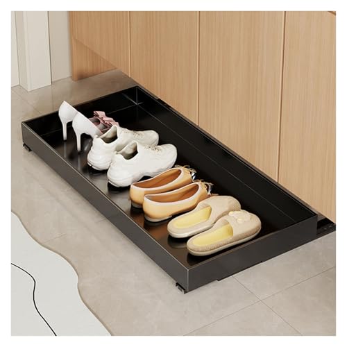 Organizador de zapatos ajustable para armario, estante deslizante, guía de entrada, solución de almacenamiento de zapatos (negro, 66 x 31 cm), diseño para el hogar y la oficina