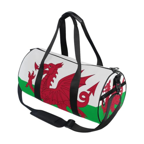 Bolsa de gimnasio con bandera de Gales, macuto redondo unisex para viaje y entrenamiento deportivo