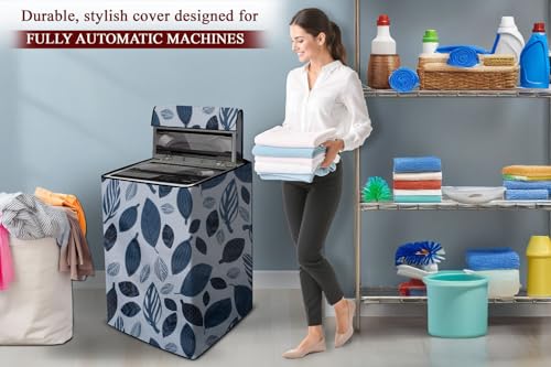 Image of The Furnishing Tree PVC Washing Machine Cover Compatible for Whirlpool 8 KG Fully-Automatic Top Loading SW Royal Plus H 8 KG, Washing Machine Waterproof and dustproof, Ditzy Pattern Grey