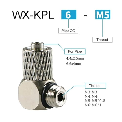 Conector de tubo neumático M6 de 6 mm con rosca pasante metálica de alta resistencia 4