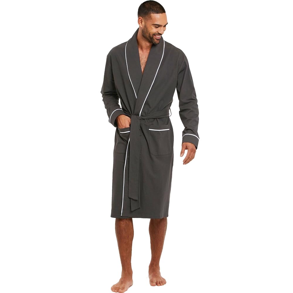 Men's Pure Cotton Bathrobe Lightweight Kimono and Hooded Spa Robes Soft Sleepwear