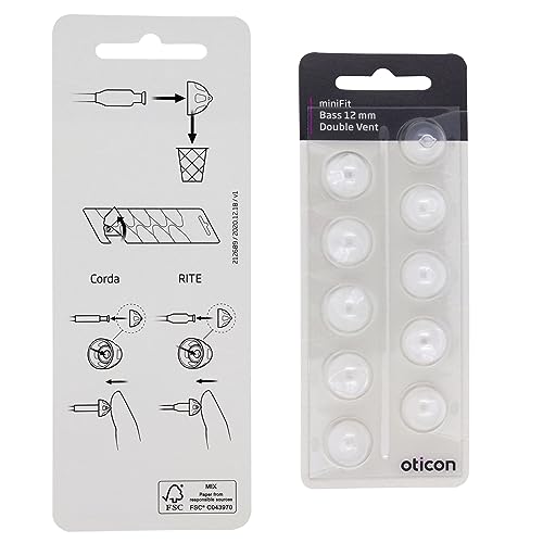 Genuine Oticon Hearing Aid Domes MiniFit Double Vent Bass 12mm (0.47 inches - XLarge), Oticon Branded OEM Denmark Replacements, Authentic Accessories for Optimal Performance -1 Pack/10 Domes Total