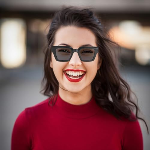 Image of Onrtry Fashion Square Sunglasses for Women Men Rectangle Thick Frame Sun Glasses 90s Designer Style Black Shades