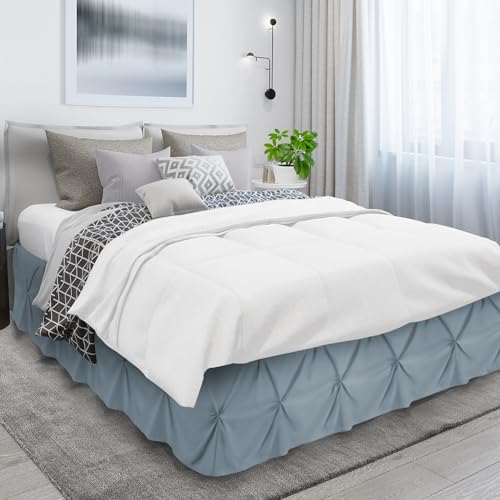 Image of Nestl Stone Blue Bed Skirt Full Size, Pinch Pleat Full Bed Skirt, 14 inch Inch Drop Full Bedskirt, Hotel Quality Stone Blue Bed Skirts, Premium Microfiber Bedskirt for Full Bed, Stone Blue Full Bed Skirt