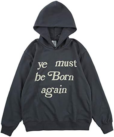 NAGRI Ye Must Be Born Again Hoodie Hip Pop Graphic Print Fashion Long Sleeve Heavyweight Hooded Sweatshirt Grey