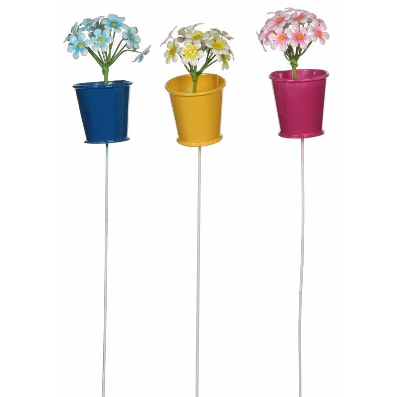 Pic Bouquet de Fleurs Coloré Tuteur Plantes Décoration de Jardin ou d'Intérieur en Métal Coloré 3 Couleurs