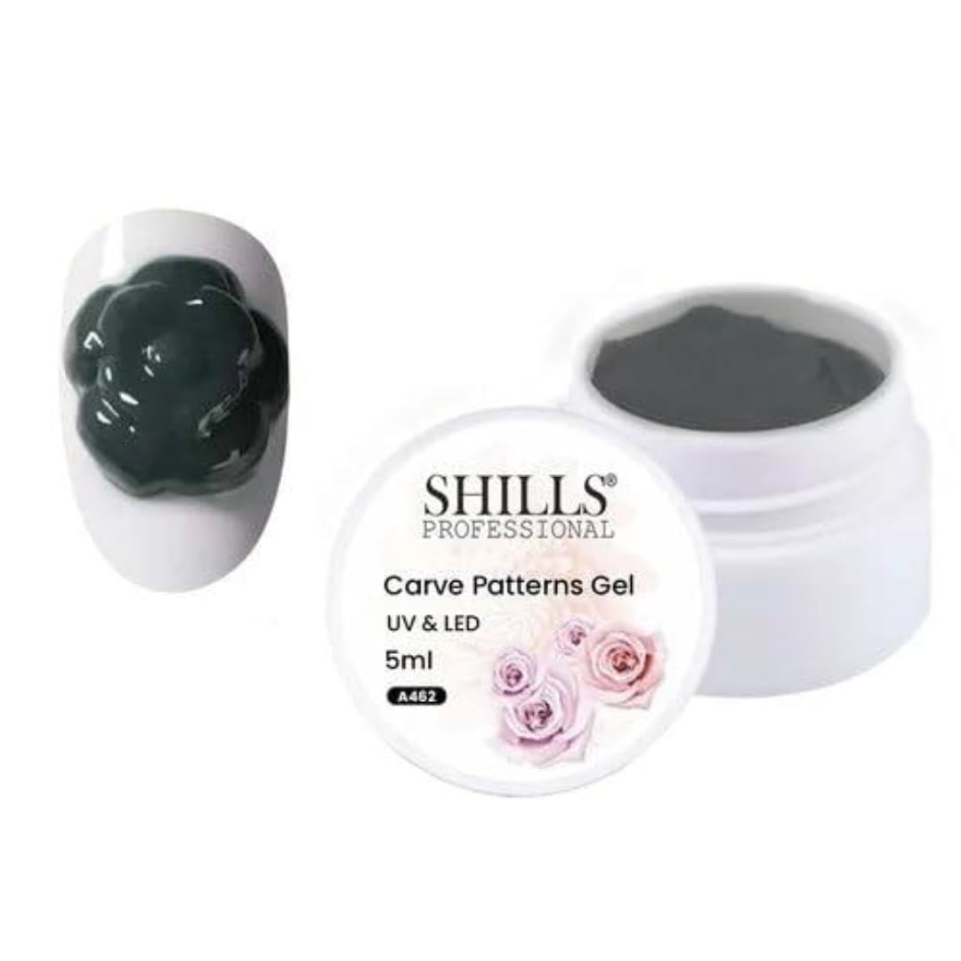 SHILLS PROFESSIONAL Carve Patterns Gel 5ml – 3D Nail Art Carving Gel for UV/LED Lamp | Embossed Relief Nail Design | High Pigment Nail Sculpture Gel | 12 Colour Options (Greenish GREY A462)-image-6