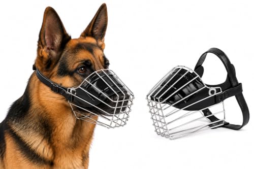 Image of Adil'S Steel Muzzle Guard for Medium Large Dogs Prevents Biting Chewing Barking, Adjustable Leather Strap Design, Durable & Breathable Dog Metal Muzzle (Size : M, Color: Black)