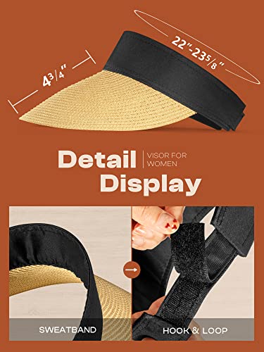 Visors For Women, Wide Brim Straw Sun Visors For Women Packable Sun Hat Womens Roll Up Ponytail Summer Beach Hats For Women (Beige) #TOP2