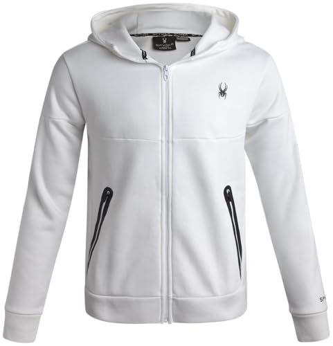 Image of Spyder Mens Zip Up Hoodie - Super Soft Performance Fleece Sweatshirts for Men - Warm Athletic Hoodies for Running Walking Gym, White, L