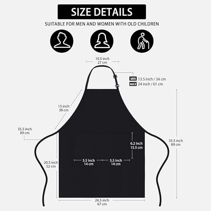 Khoji & Meeni Aprons with 2 Pockets Unisex Aprons for Home Kitchen Restaurant, Coffee House, Adjustable Neck Strap - Image 2