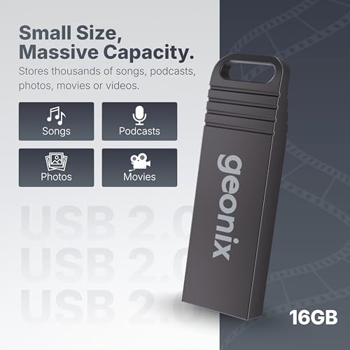 Image of Geonix Pendrive 16GB, Metal USB 2.0 Flash Drive, Ideal for Data Transfer & Storage, 5 Years Warranty (Black)
