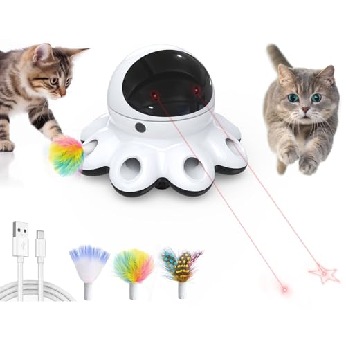 GoldenSun Katzenspielzeug, 2-in-1 Automatisches Katzenspielzeug, 8-Loch Whack-a-Mole & 360° Zufallsbewegung, USB Wiederaufladbar, Interaktives Katzenspielzeug für Gelangweilte Wohnungskatzen