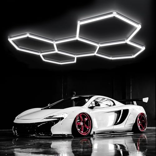 GAORUTO Plafonnier LED Hexagonal pour Garage, Grilles 5/14 Nid D'abeilles Connectables pour Entrepôt, Atelier, Salle de Sport, Sous-Sol, Entretien Automobile, Buanderie 5 HEX