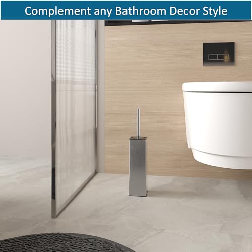 Image of BVL Toilet Brush and Holder Set Brushed Nickel Toilet Bowl Cleaner Brush Freestanding for Bathroom