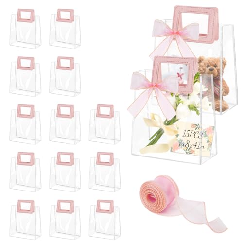 Sacs cadeaux transparents plastique avec poignées pour emballage réutilisable DIBALIYI