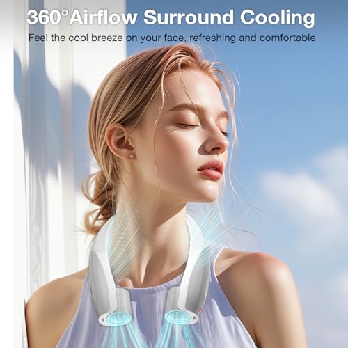 Image of Hionly AI Neck Fan, 6 Speeds Adjustable Portable Personal Fan Rechargeable, 6000 mAh Battery Faster Cooling Wearable, Ultra Quiet for Home, Office, Travel, Outdoor