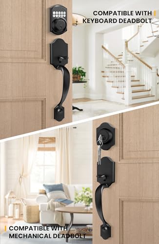 Image of Goldenwarm Black Front Door Handle, Door Handle Exterior, Single Cylinder Front Door Handle Only, Matte Black Front Door Handle No Lock