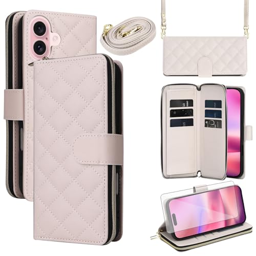 Étui portefeuille pour iPhone 16 en cuir PU premium avec fermeture éclair