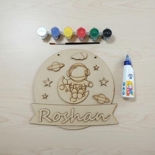 Image of Varenyam Personalized Wooden Name Plate Painting Kit for Kids | DIY Name Plate Board | Creative Art & Craft Gift for Boys & Girls | Birthday Gifts, Return Gifts for Kids (D)