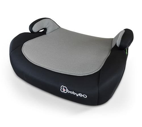babyGO Sitzerhöhung Booster nach neuer I-Size Norm - Kindersitzerhöhung 125 und 150 cm - Kindersitz/Autositz für Kinder Melange-Schwarz