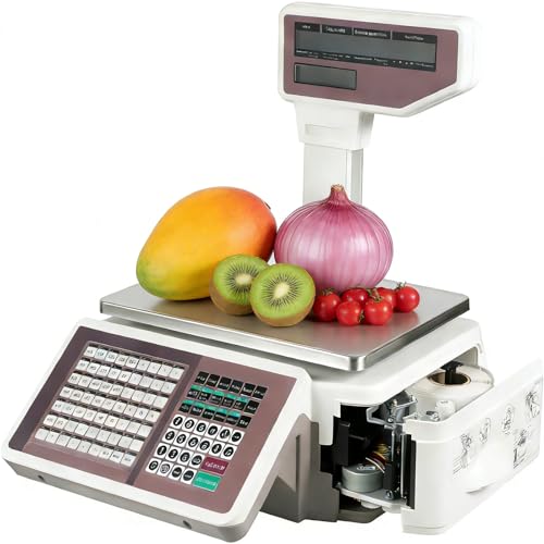 ORIDLECTAL Báscula de Cálculo de Precios Digital, Báscula Comercial con Ticket, Alta Precisión 10g, Rango hasta 30kg, para Frutería y Comercio