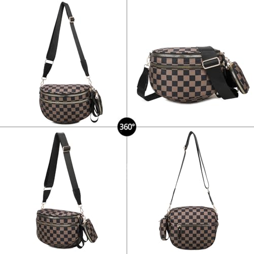 Image of Checkered Crossbody Bum Bags for Women, Nylon Sling Bags with Shoulder Strap, Large Capacity Checkered Purse Bag