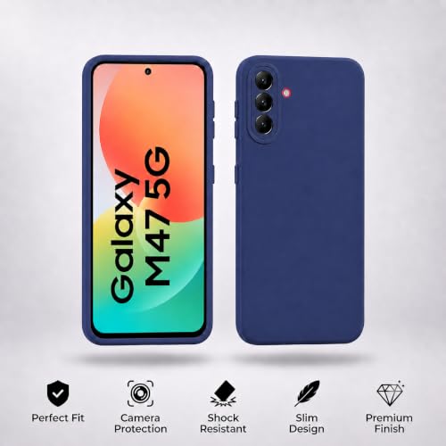 Image of FIRST MART Silicone Back Cover for Samsung Galaxy M47 | Matte Blue Anti-Slip Grip Case, Precise Cutouts, Scratch Resistant, Slim Fit | Pack of 1
