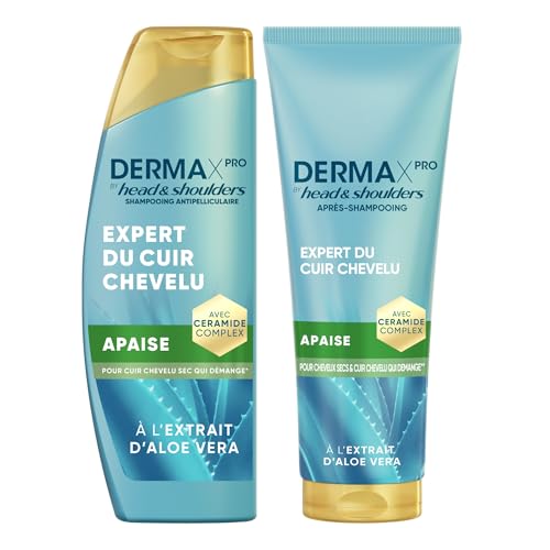 DermaXPro by Head & Shoulders Apaise Shampoing Antipelliculaire 250ml + Après-Shampoing 220ml Aloe Vera, Hydrate les Cheveux et Apaise le Cuir Chevelu