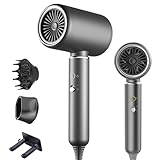 Secador de Pelo 2200W con Motor AC Profesional, Tecnología de Iones Antiencrespamiento, 4 Niveles de Temperatura y 2 Velocidades, Incluye Difusor y Boquilla Concentradora (Gris 2)