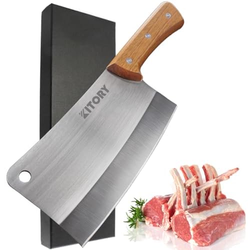 Kitory Meat Cleaver 7'' Heavy Duty Chopper Butcher Knife Bone Cutter Chinese Kitchen Chef’s Chopping Knife for Meat, Bone- Full Tang 7CR17MOV High Carbon Stainless Steel, 2025 Gifts