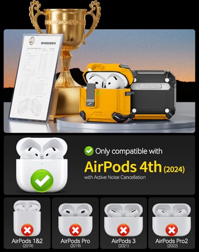 Image of Pohgelan Compatible with AirPods 4 Case (Yellow) | Magnetic Automatic Lock with Phone Stand & Cleaning Kit,Compatible with Magsafe