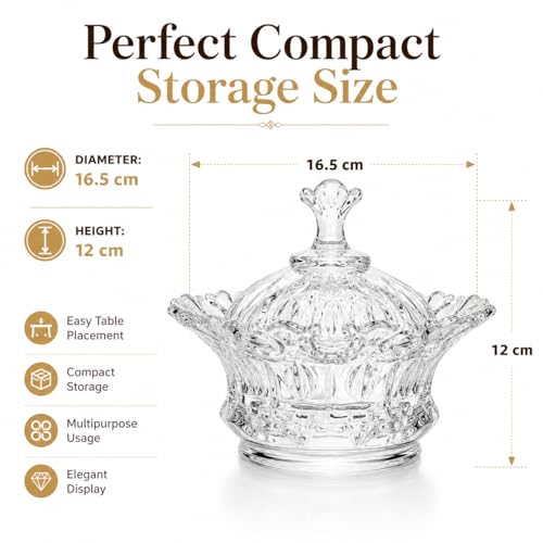 Image of Crystal Glass Candy Jar with Lid, Decorative Dry Fruit Storage Bowl for Chocolates, Mukhwas, Cookies & Snacks, Elegant Serving Container for Dining Table, Gift Item