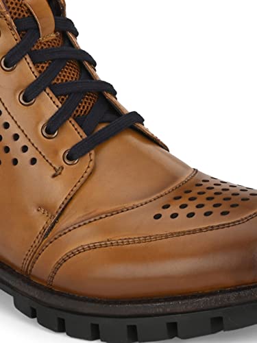Image of ALBERTO TORRESI Men's Ankle Length and Lace Up Boots- Elevated Look, Utmost Comfort, Firm Grip, Slip-Resistance, Shock Absorption, Better Traction, Soft-Cushioned Insole, Round Toe- TAN