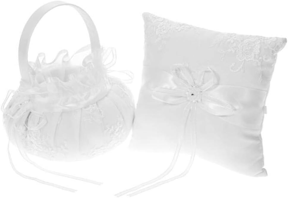 VALINK Western-Style Wedding Flower Girl Basket&Ring Pillow Cushion Bearer Set, Handmade Rose Flowers Bridal Basket, Heart-Shape Ring Bearer Pillow Cushion Holder,Wedding Decoration Supplies,Ring Box