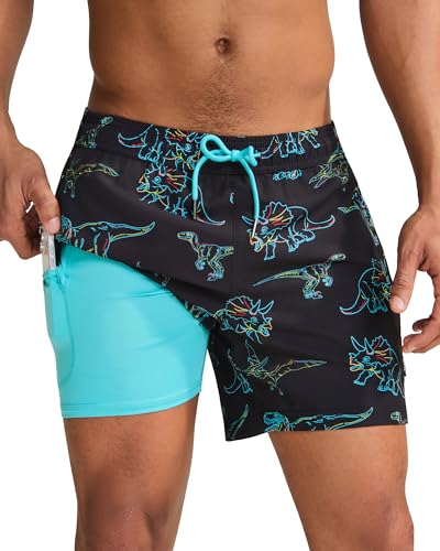 Image of maamgic Mens Swim Trunks with Compression Liner 5 Inch, Quick Dry Bathing Suit with Zipper Pockets, No-Chafing Swim Shorts