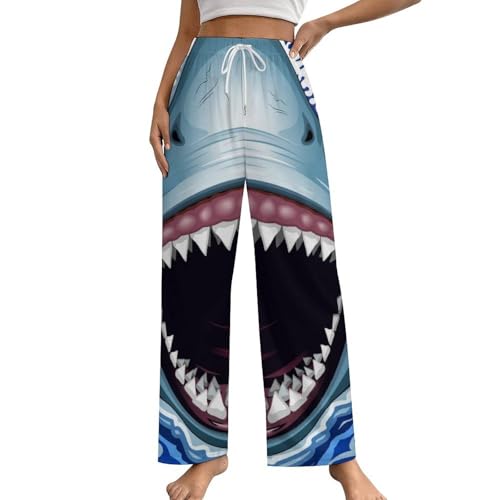 Pantalon de nuit requin femme vêtement de nuit original avec poches latérales taille S