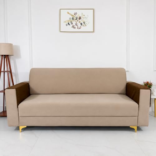 Image of Homerz Premium 'Surya Series' Sofa Cover | Stylish Sofa Protector | Net Fabric | Anti-Stain & Washable Slip Cover Exact Size Antislip (Flower Valley Brown, 2 Pc Armrest, Armrest)