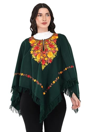 Image of Premium Women's Kashmiri hand embroidery floral woollen poncho Indian cape wrap shrug Free size