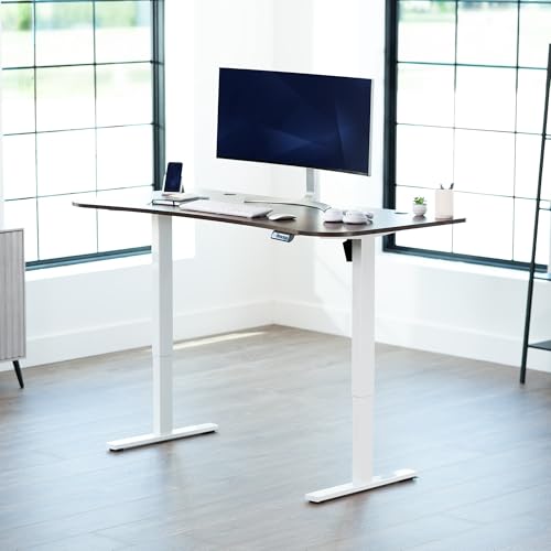 Image of VIVO Electric 63 x 32 in Rustic Standing Desk, Memory Height Adjustment, 1B Series, Holds 220 lbs, Vintage Brown Top White Frame, DESK-KIT-1W1N