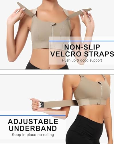 Image of GLAMORAS Women Polyester Spandex High Impact Front Zip Sports Bra Longline Fitness Criss Cross Back Crop Tops with Adjustable Velcro Strap at Band and Shoulder for Gym, Yoga & Workout - Size: M-4XL