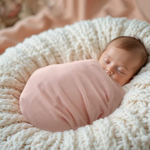 Image of LifeTree Baby Swaddle Blankets, Boys Girls Muslin Swaddling Wrap Receiving Blanket for Newborn, 70% Viscose from Bamboo and 30% Cotton, Large 47 inch x 47 inch, Peach and Pink