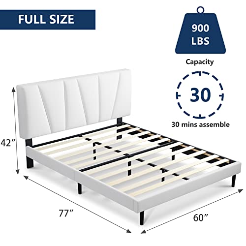 Molblly Full Bed Frame Upholstered Platform With Headboard And Strong Wooden Slats, Strong Weight Capacity, Non-Slip And Noise-Free,No Box Spring Needed, Easy Assembly,Off-White #TOP1
