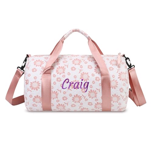 Custom Duffle Bag with Embroidered Name,Personalized Quilted Floral Travel Bag Foldable Dance Gym Gift for Women