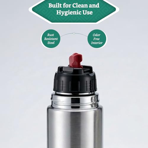 Image of Amazon Brand - Solimo Premium 1L Thermosteel Water Bottle | 24 Hr Hot & Cold Retention | Leak-Proof & Safe | ISI Certified | Flip Lid | Eco-Friendly | Everyday Use & Travel | Carry Bag